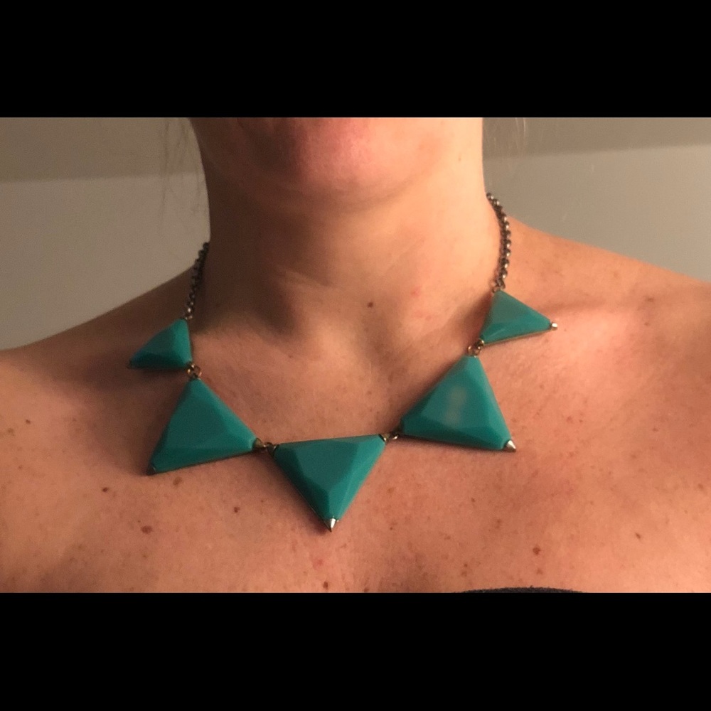 Green(ish) geometric statement necklace